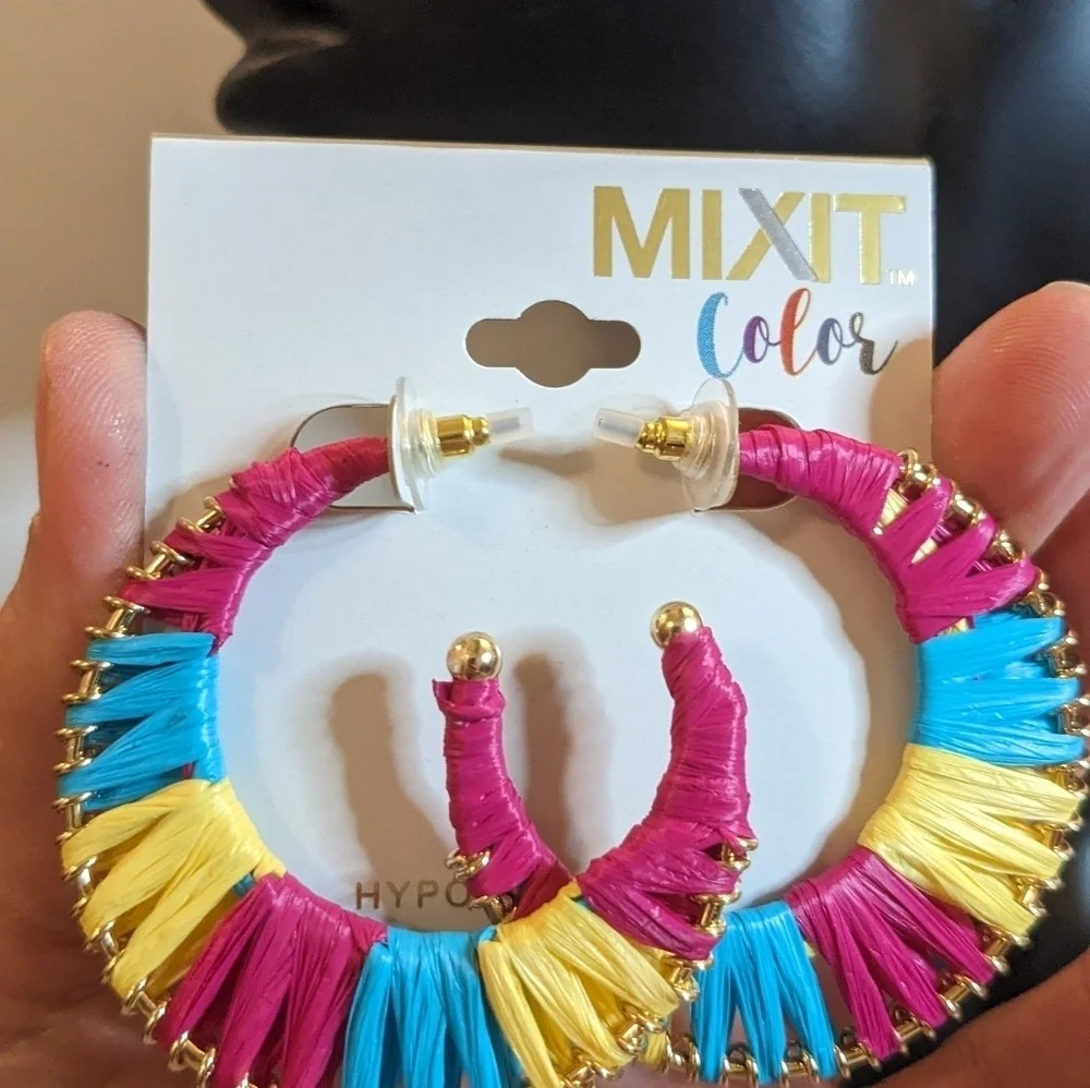 Mixit Gold Tone Multi Color‎ Post Raffia Earrings